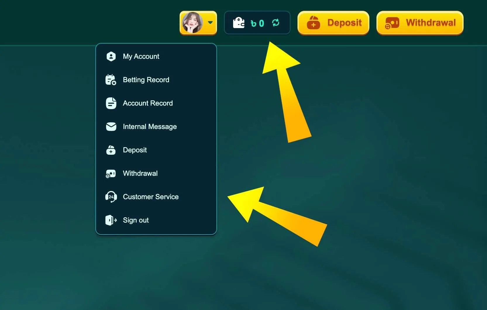 EK333 profile account menu